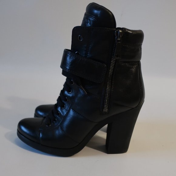 Womens Prada Black Leather Lace-Up Block Heeled Combat Booties 38.5 US/8.5 * - Picture 9 of 16
